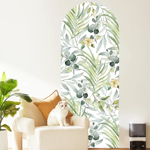 Bohemian floral arch wall sticker with watercolor tropical palm leaves for home decor