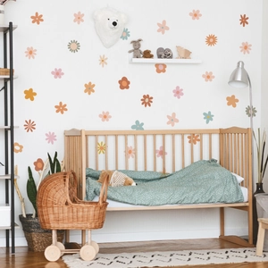 Bohemian floral wall stickers in Morandi colors for a cozy girl's bedroom decor