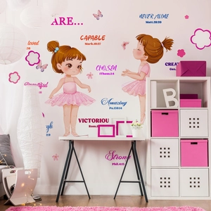 Wandtattoo Ballettmädchen mit rosa Schmetterlingen und Sprüchen für das Kinderzimmer