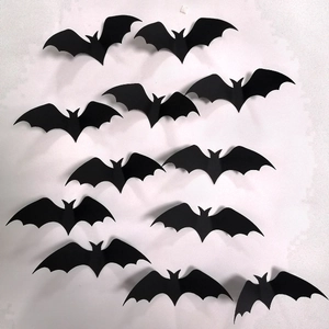 Set of 12 black 3D bat wall stickers in various sizes for Halloween home decoration
