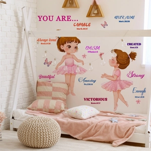 Detail von Ballet-Mädchen Wandtattoos mit Text und Schmetterlingen im Kinderzimmer