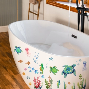 Underwater World Sea Turtle Bathtub Sticker Waterproof PVC Ocean Life Decal For Bathroom Kid Room Wall Home Decoration