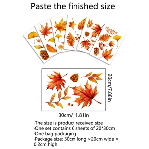 Herfst raamstickers set met 6 vellen esdoornbladeren, dennenappels en bessen stickers