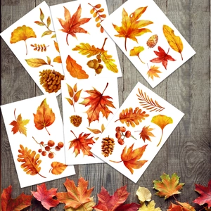 Aquarel herfstbladeren raamstickers met esdoornblad en dennenappel ontwerpen