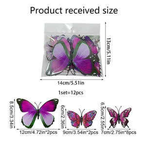 Tabla de tallas detallada para pegatinas de pared de mariposa 3D en tres dimensiones