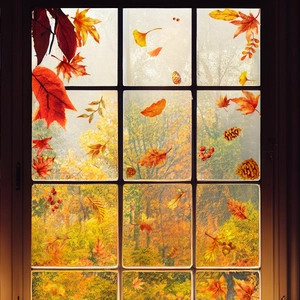 Herfst esdoornblad en dennenappel statische raamstickers voor glas decoratie