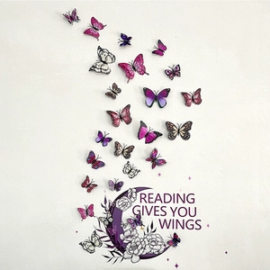 Vinilos decorativos mariposas 3D violetas con luna floral y cita inspiradora detallada