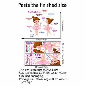 Cartoon Ballettmädchen Wandsticker Set mit rosa Schmetterlingen und Blumen für Kinderzimmer