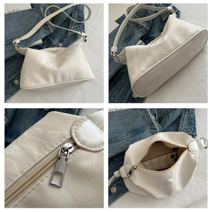 Détails du sac à main minimaliste en cuir PU crème avec fermeture éclair et intérieur