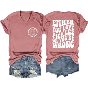 Detail of pink V-neck t-shirt with back slogan print and distressed denim shorts set