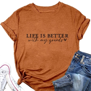 Brick orange short sleeve tee with LIFE IS BETTER slogan and stylish side knot detail
