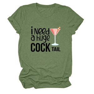 T-shirt oversize verde oliva a girocollo con stampa grafica 'i Need a huge COCKTAIL'
