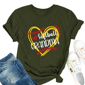Detail of dark green Softball Grandma T-shirt with heart graphic and casual styling
