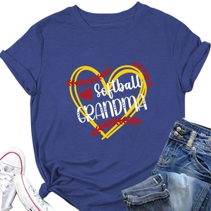 Flat lay of navy Softball Grandma t-shirt with heart graphic and denim jeans
