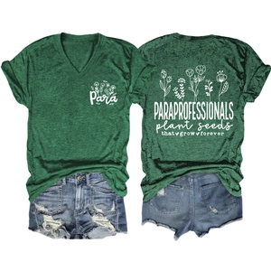 Ensemble t-shirt vert col V motif floral et short en jean pour femme style décontracté