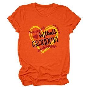 Detail of orange Softball Grandma T-shirt showing soft cotton fabric and print quality