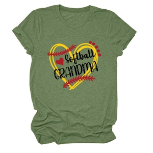 Detail of army green Softball Grandma T-shirt showing fabric texture and printed graphic