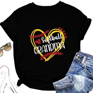 Women Cotton Blend T-Shirt Crew Neck Short Sleeve Softball Grandma Graphic Print Heart Sporty Casual Top