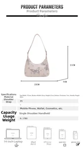 Detailed dimension guide for the off-white half-moon hobo bag with bow patterns