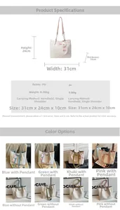 Detailed dimension guide and color options for large capacity checkered PU leather tote bag