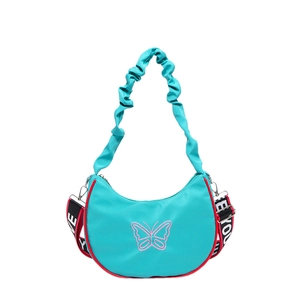 Sac bandoulière en nylon bleu avec broderie papillon et sangle LOVE YOU stylée