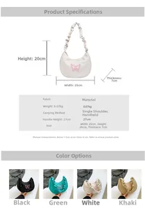 Detail view of butterfly pattern crescent bag with lightweight cloud handle and specs
