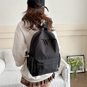 Minimalist black oxford backpack for students with large capacity and multi-pocket design