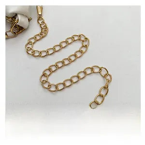 Close-up of elegant gold-plated flat oval metal chain strap for women's shoulder bag