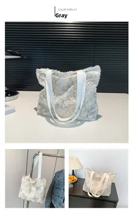 Detail of grey butterfly jacquard tote bag with large capacity and soft cotton straps