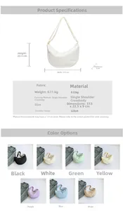Detailed size chart and multi-color options for textured waffle fabric crescent bags