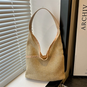 Fashion Woven Straw Tote Bag Large Capacity Hollow Out Mesh Hobo Shoulder Handbag Summer Beach Vacation Style For Women