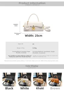 Detail view of stylish PU leather bag showing metal clasp and fashion circular charm accessory