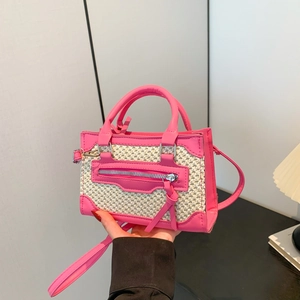 Women's Niche Design PU Leather Woven Patchwork Crossbody Bag Vintage Tassel Small Square Handbag For Summer Daily Travel