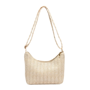 Sac à main en paille tressée crème avec motif à chevrons et fermeture éclair pour l'été