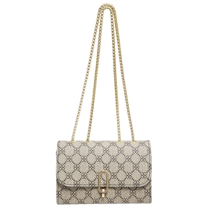 Women's minimalist clover pattern crossbody bag with golden chain strap on white background