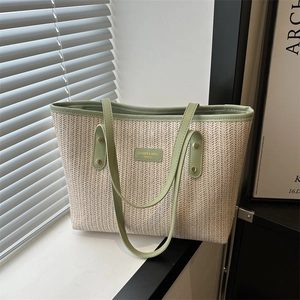 Women Fashion Straw Woven Tote Bag Large Capacity Underarm Shoulder Bag Summer Beach Vacation Versatile Simple Commuter Handbag