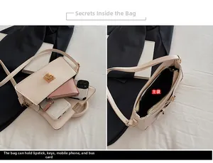 Innenansicht beige quadratische Umhängetasche mit Platz für Handy und Schlüssel