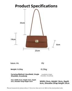Guida alle dimensioni della borsa a spalla in pelle PU marrone con fibbia dorata
