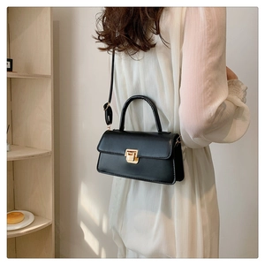 Detail einer schwarzen Handtasche mit Goldverschluss und mattem Leder-Finish