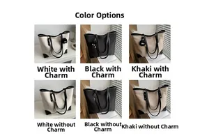 Detailed grid view of minimalist canvas tote bags in white, black, and khaki color options