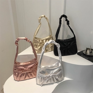 Women Satin Pleated Underarm Bag Fashion Bow Decor Shoulder Bag Elegant Ruched Handle Commute Tote Handbag For Daily Party