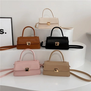 Women PU Leather Small Square Crossbody Bag Minimalist Vintage Metal Lock Shoulder Handbag Daily Casual Messenger Purse