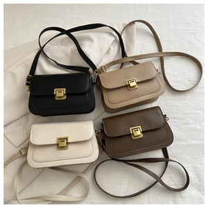 Minimalist crossbody bags in four colors featuring vintage bronze metal square locks