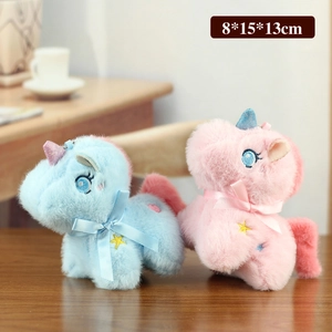 Cute pink and blue plush unicorn keychains with star embroidery and silk bows