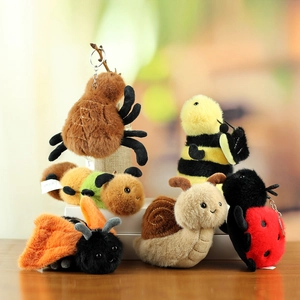 Simulation Insect Plush Keychain Pendant Cartoon Soft Bee Spider Ladybug Snail Caterpillar Moth Stuffed Animal Bag Ornament For Kids Women