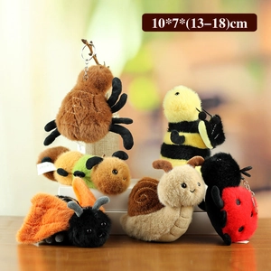 Colorful plush insect keychains featuring bee spider and snail on display stands