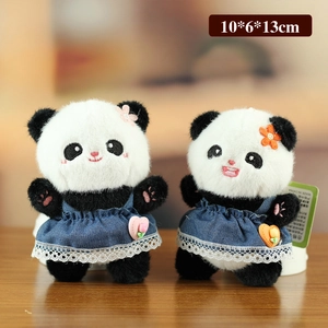 Cute panda plush toy set in lace denim dresses for bag accessories, 10x6x13cm size
