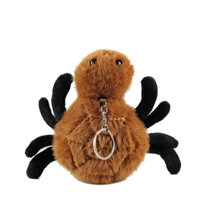 Cute plush spider keychain with brown fur and black legs for bag decoration
