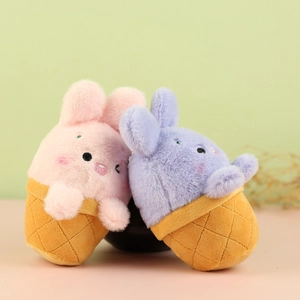 Cute bunny ice cream plush toy set in pink and purple colors with soft plush texture