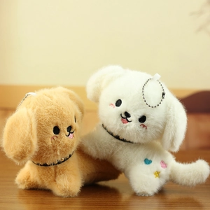 Detailed plush dog pendants with soft faux fur, bead chains and cute star embroidery